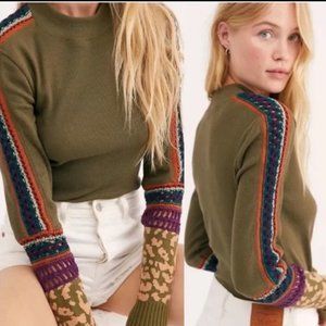 FREE PEOPLE Switch It Up Cuff Thermal Mock Neck Army Green size xl